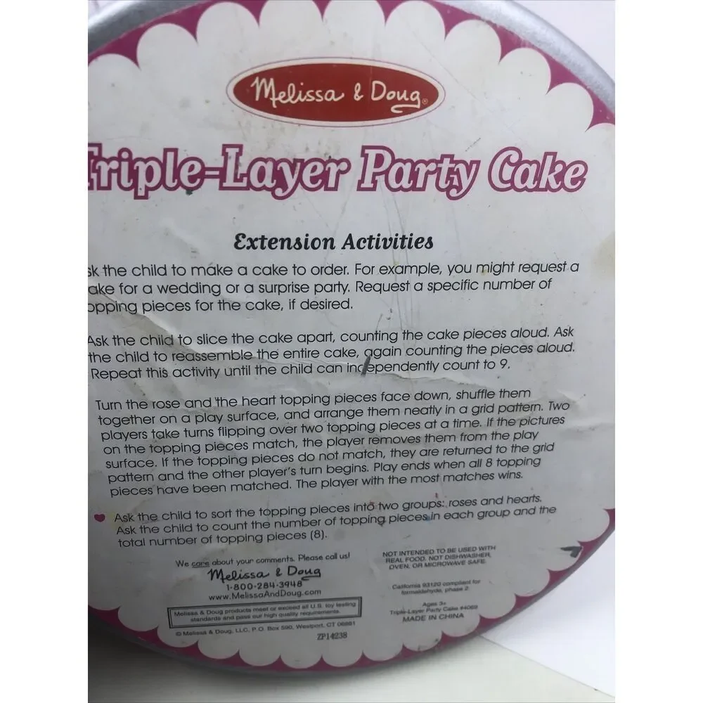 *MELISSA & DOUG Triple Layer Party Cake #4069 Age 3+ Preschool wood food playset
